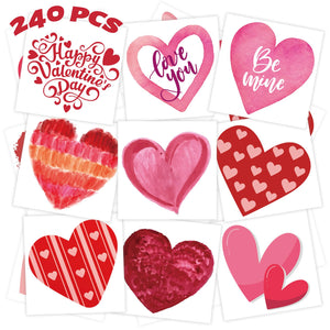 Tatuajes temporales Winthrop de corazones, 240 piezas, empaquetados individualmente.