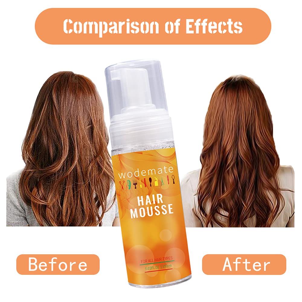 Wodemate Mousse para volumen inmediato, uso único para peinado completo.