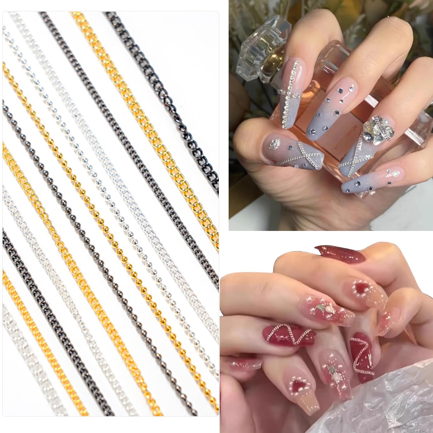Cadena de uñas WOKOTO en plata brillo para acentos elegantes