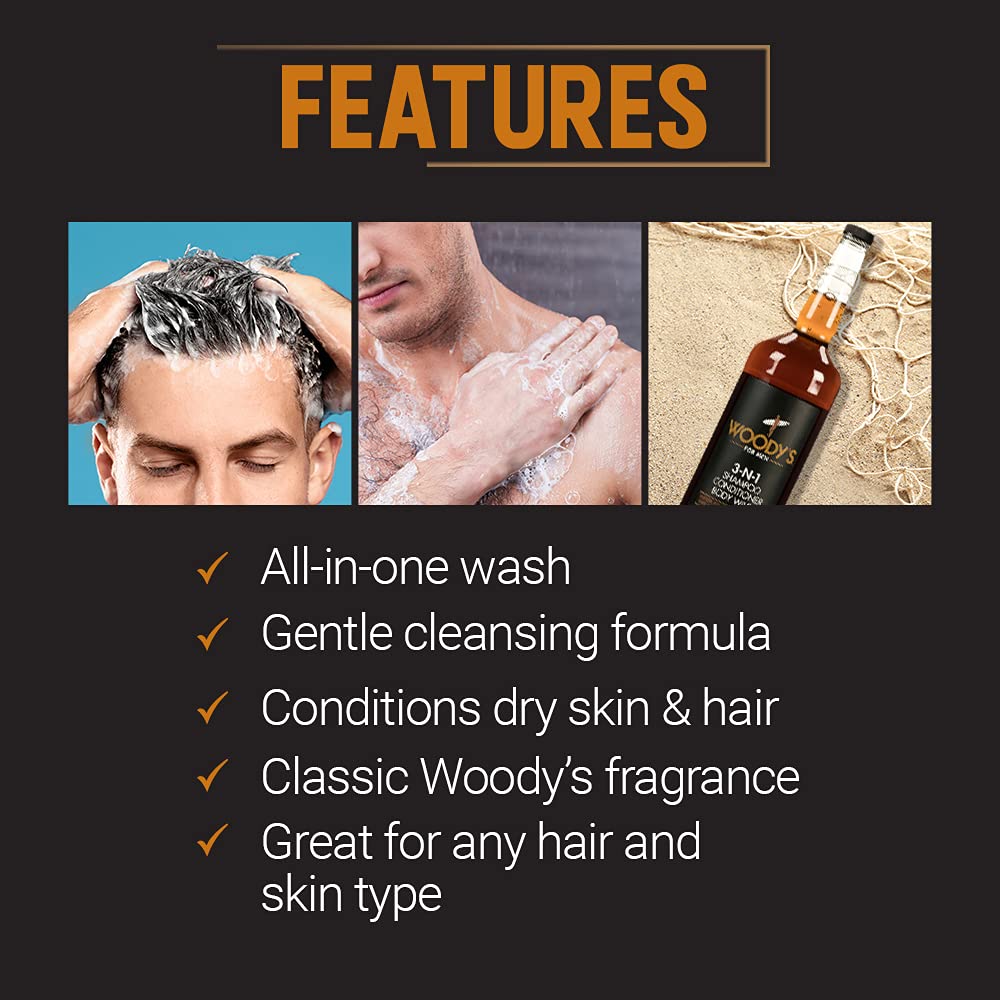 Woodys aroma fresco y energizante durante la ducha diaria.