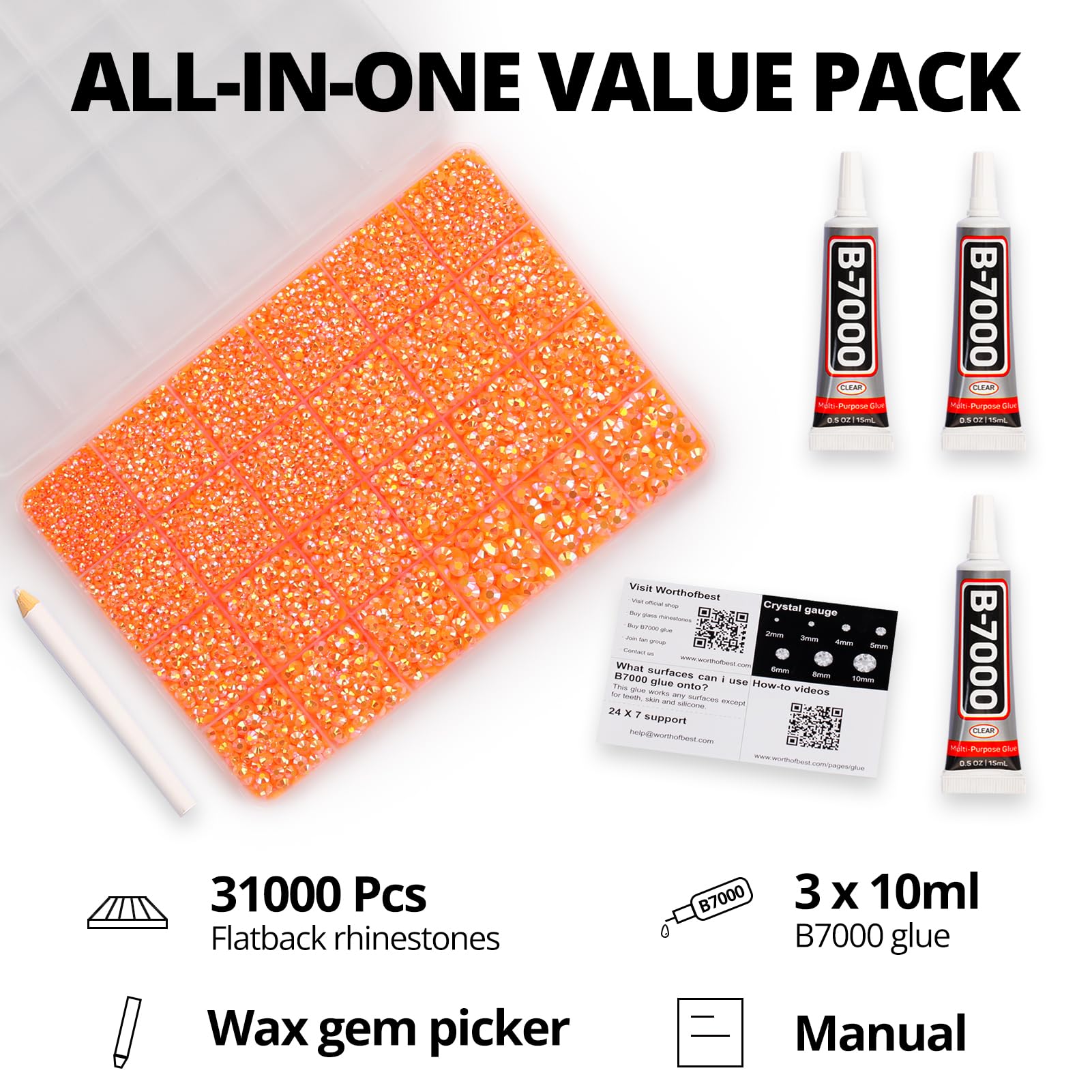 Worthofbest Cristales resina naranja flatback, 14 facetas para brillo notable
