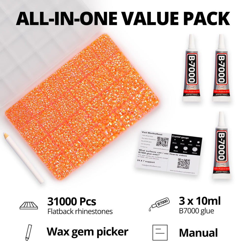 Worthofbest Cristales resina naranja flatback, 14 facetas para brillo notable