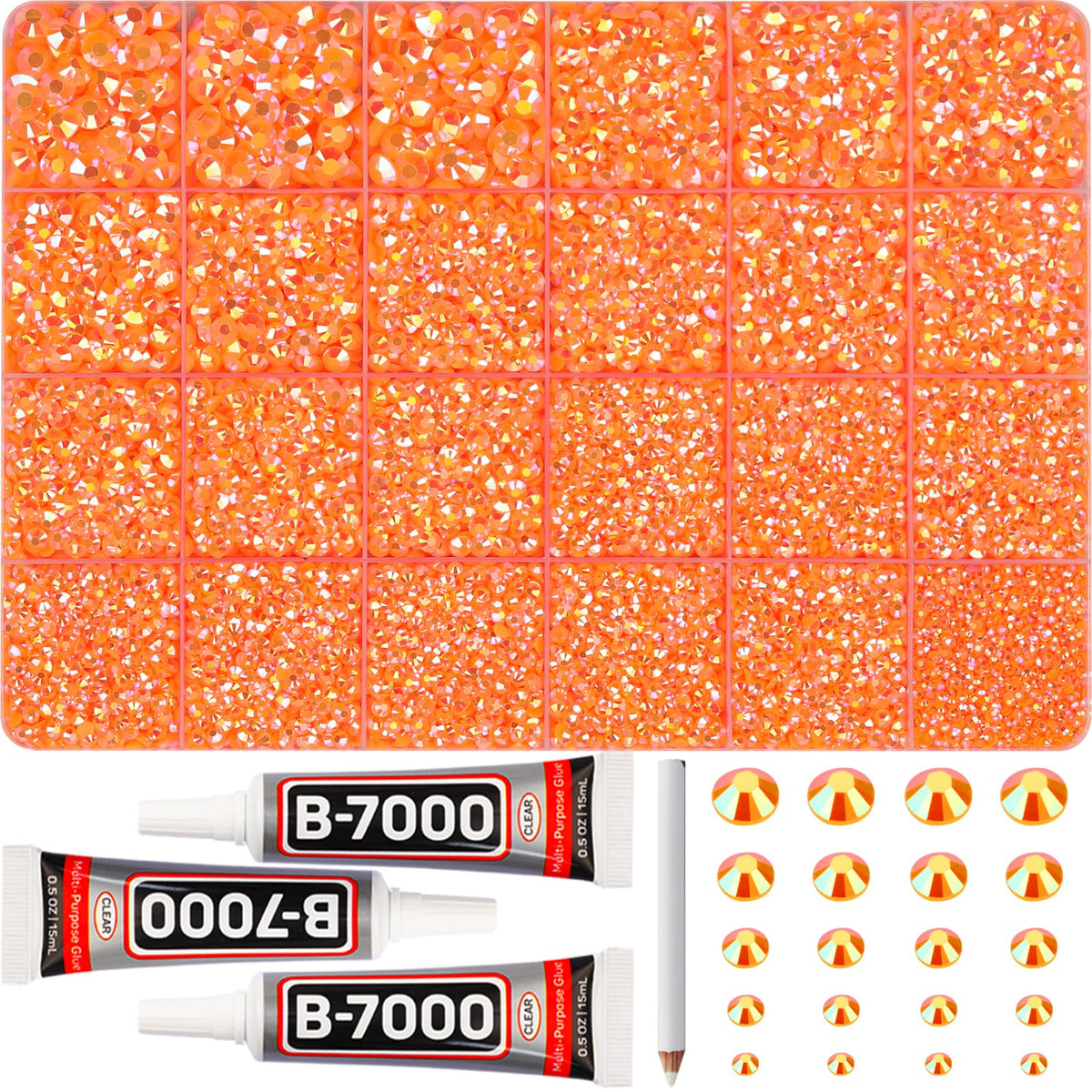 Worthofbest Piedras resina naranja para bordar, brillo intenso y aplicación fácil