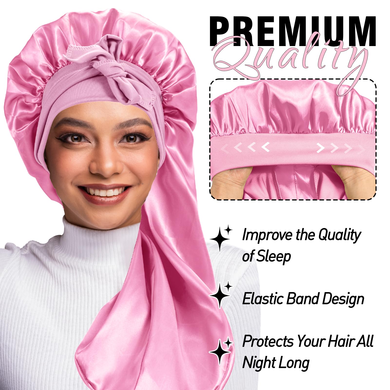 Gorro de satén WOZUTUNT leopardo para cabello largo y trenzas durante la noche.
