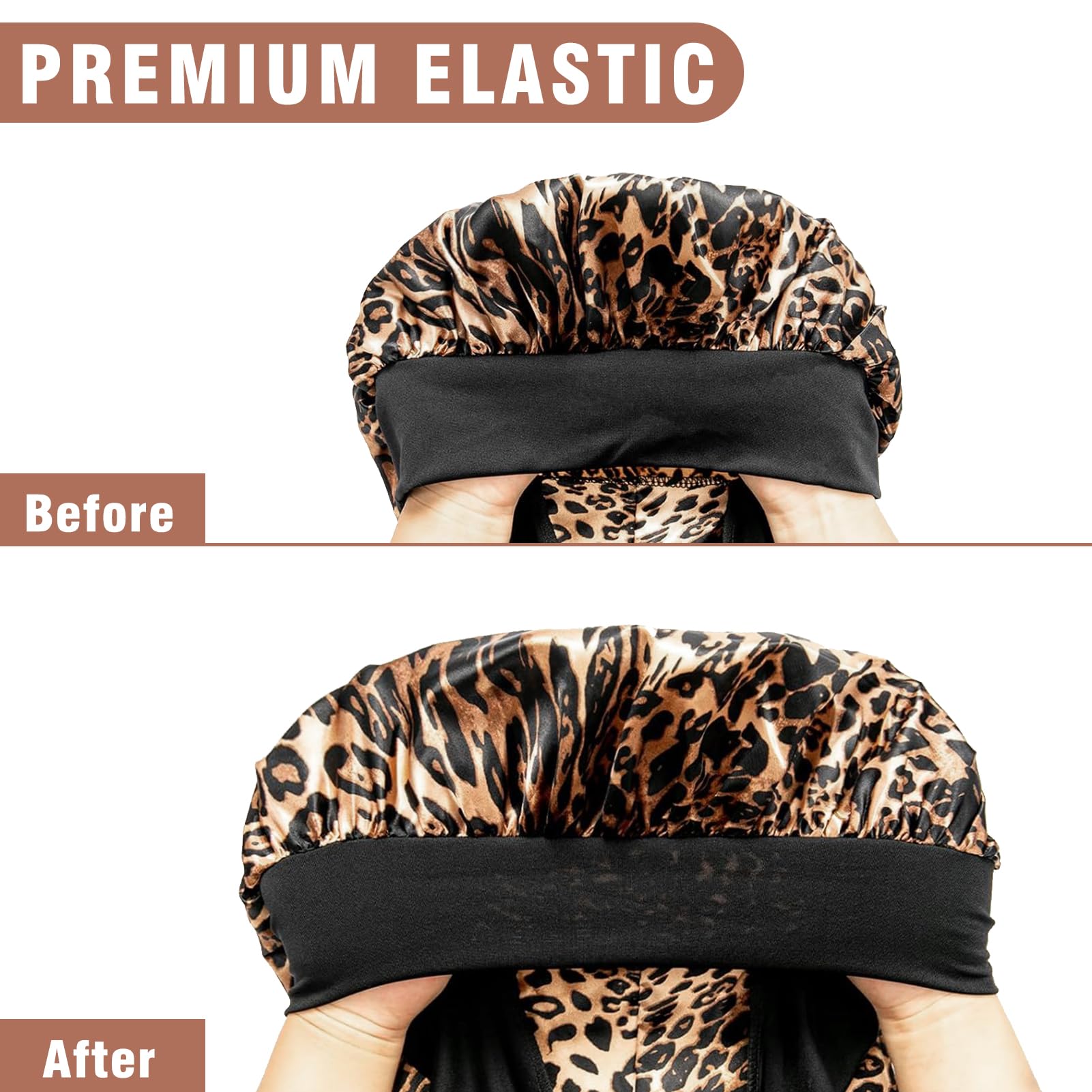 Bonete WOZUTUNT satén rosa-leopardo, ideal para uso nocturno y maquillaje.