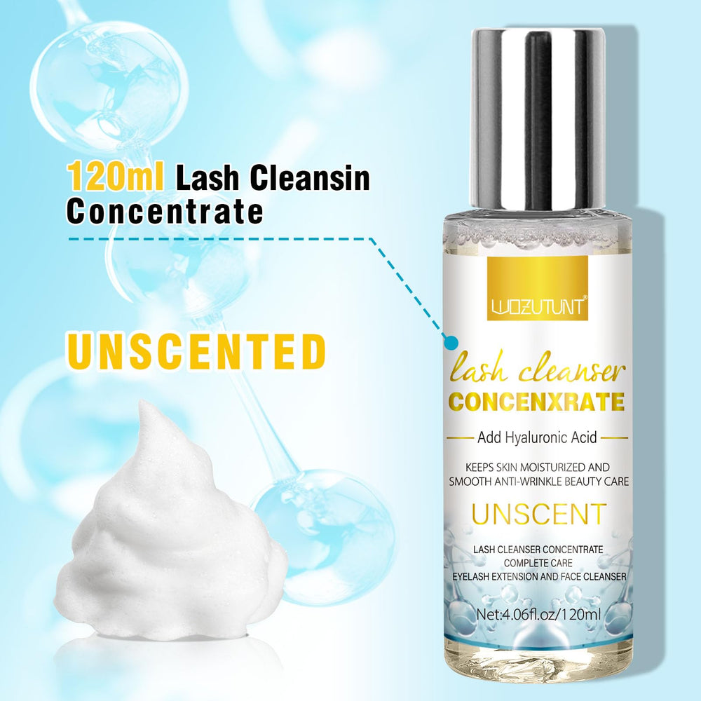 WOZUTUNT Lash Shampoo Concentrate con aplicadores desechables para limpieza suave sin contaminación.