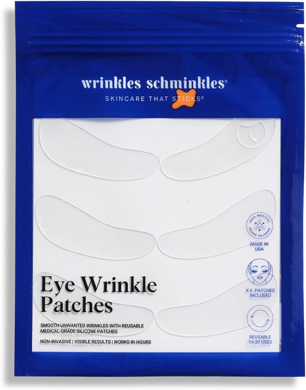 Wrinkles Schminkles parches bajo ojo; 3 pares para uso nocturno suave y reparador.