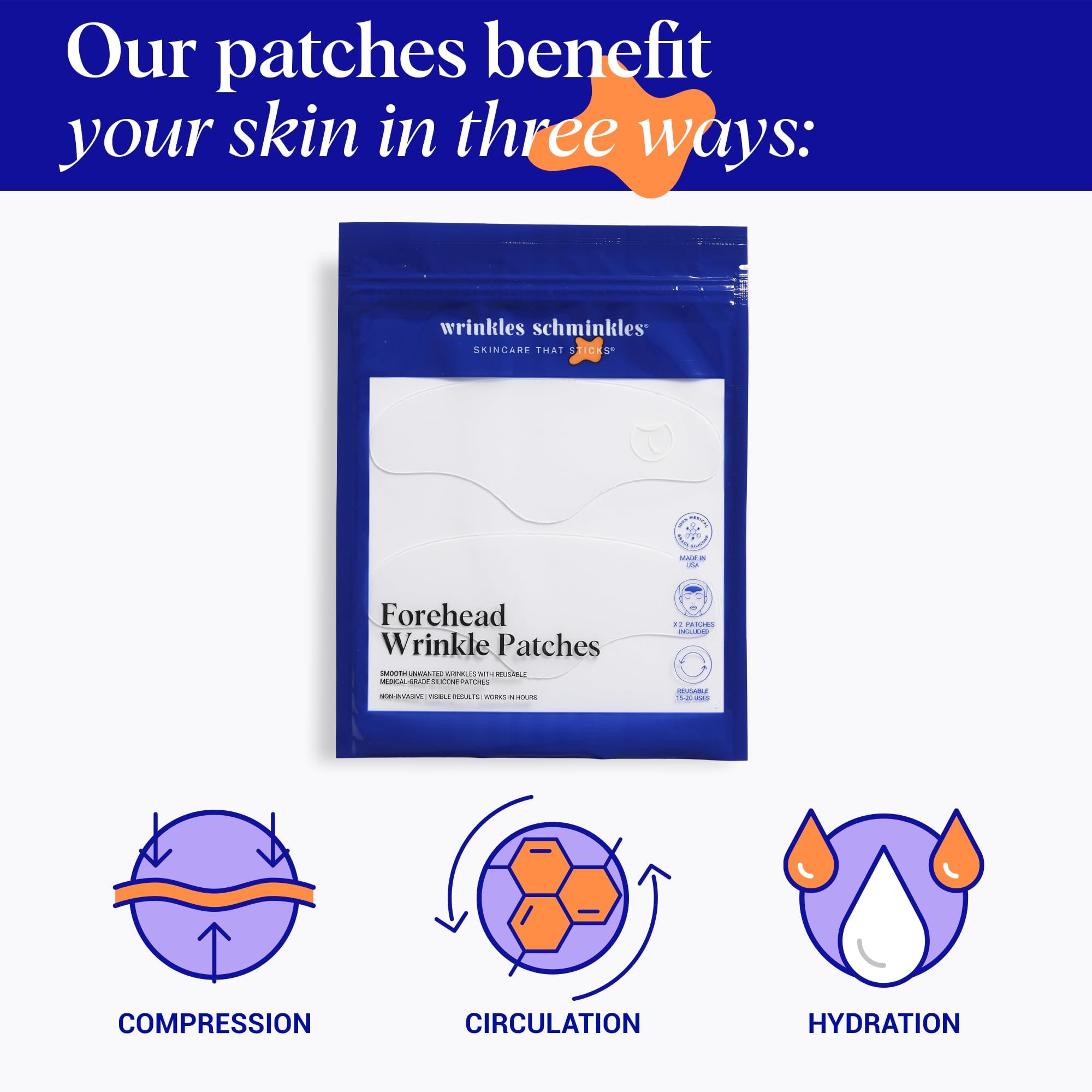 Parche de silicona médica Wrinkles Schminkles para la frente, aplicación fácil.