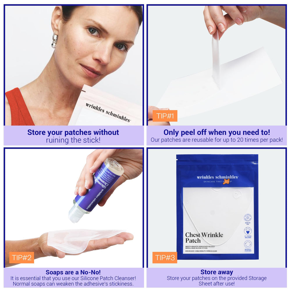Aplicación fácil con adhesivo cómodo sobre el escote Wrinkles Schminkles.