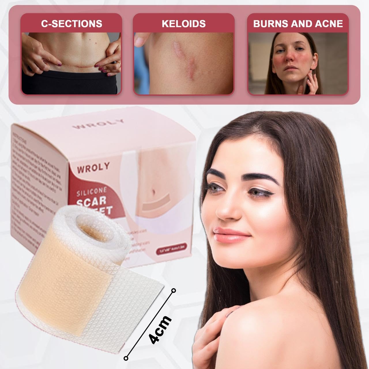 Cinta de silicona WROLY para cicatriz cesárea: mantiene la piel suave y protegida
