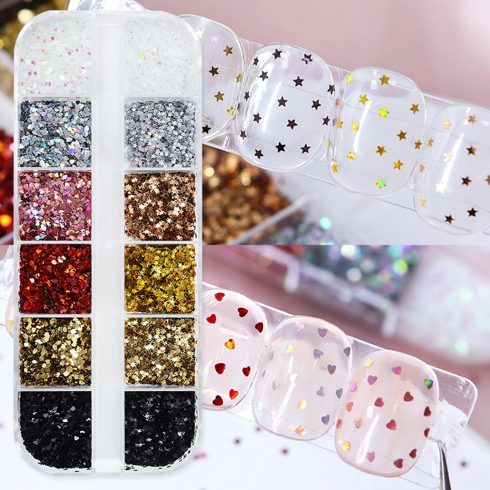 WULIUFLY corazones para uñas: set de brillo para manicura de San Valentín.