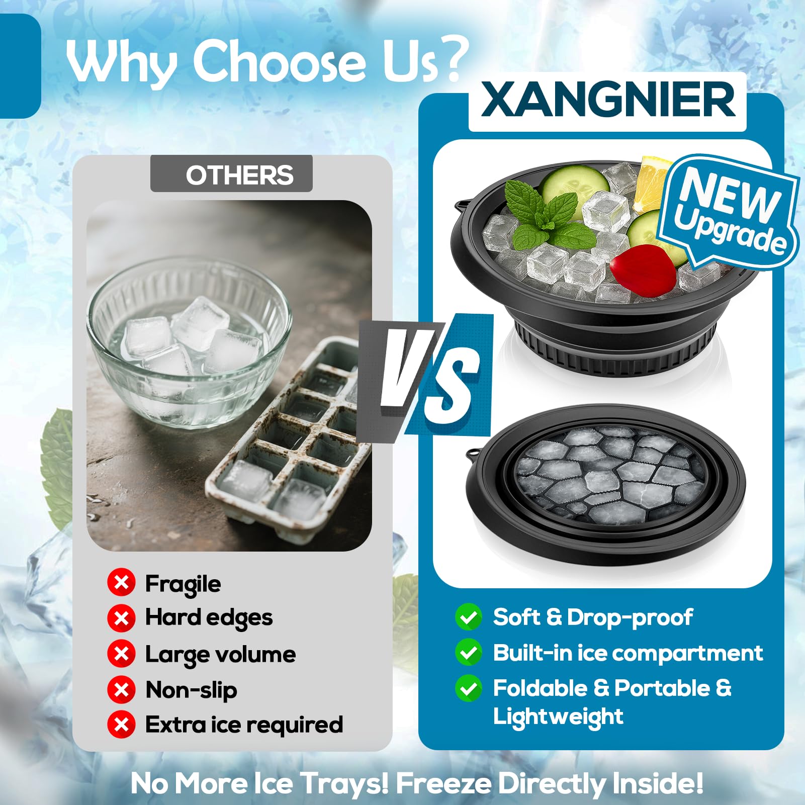 XANGNIER bandeja de hielo integrada para cubos perfectos en la inmersión facial