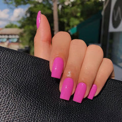 XCREANDO uñas acrílicas rosa neón, forma cuadrada mediana, acabado duradero