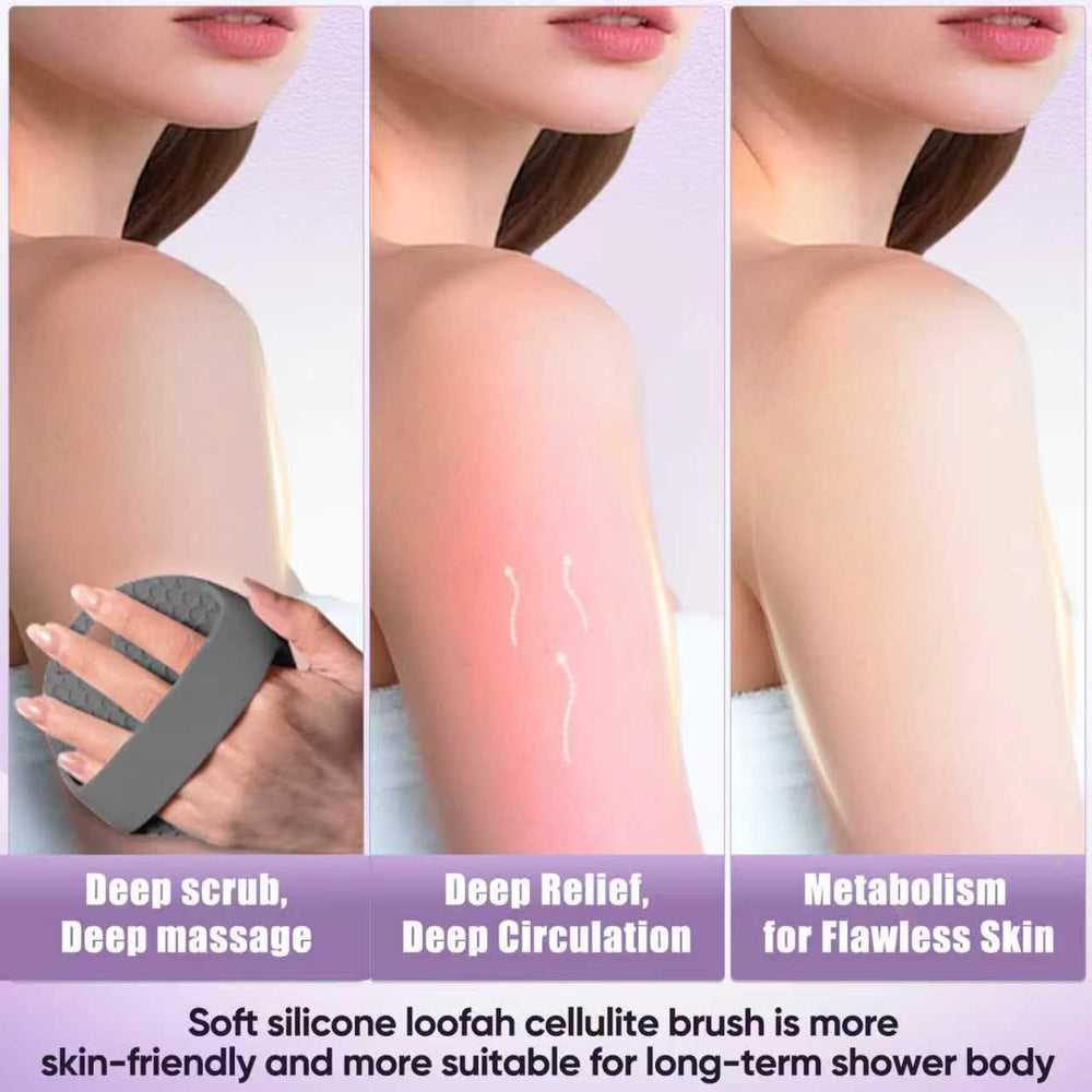 XCRUCC escena de ducha mostrando exfoliante para piel radiante.