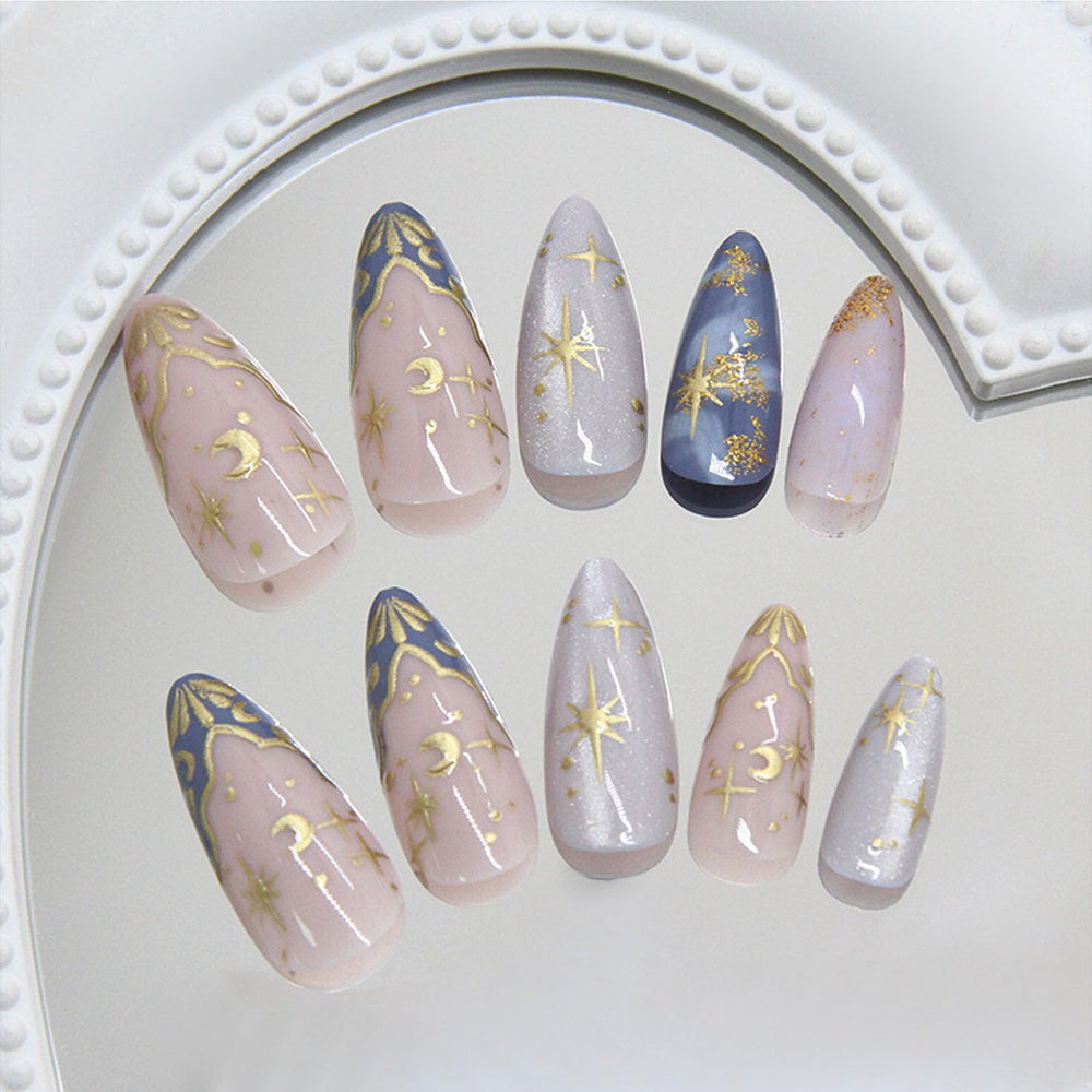 Xenophoer uñas almond con halo y ola 3D para un efecto sofisticado