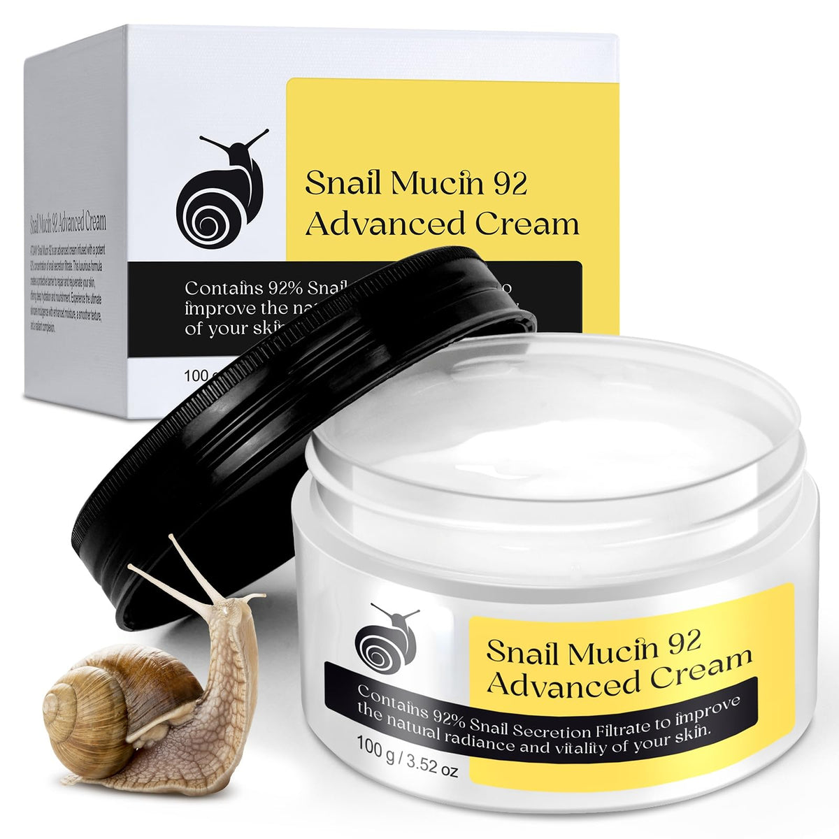 XIAMOFUZHOU crema mucina caracol 92 en frasco para hidratación profunda.