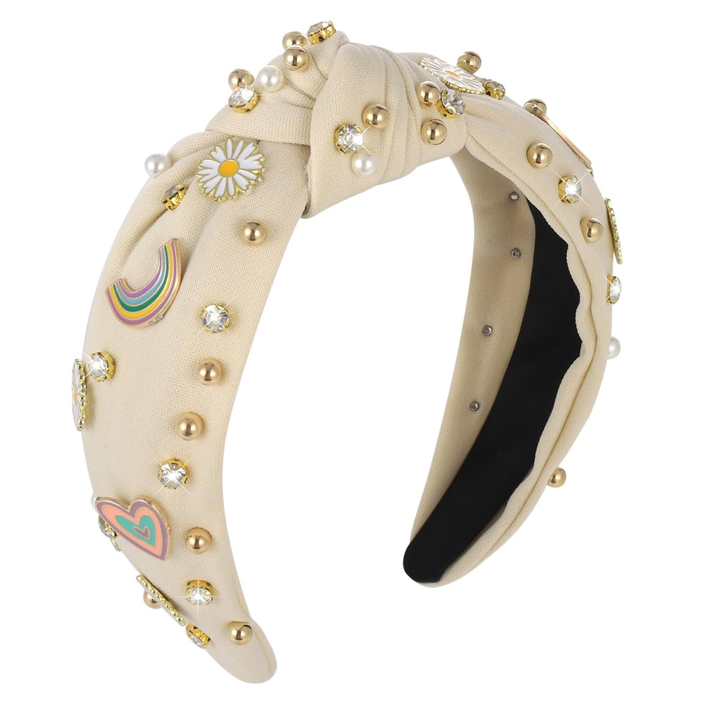XLSXEXCL diadema boho arcoíris daisy con perlas y cristales, ideal para fiestas.