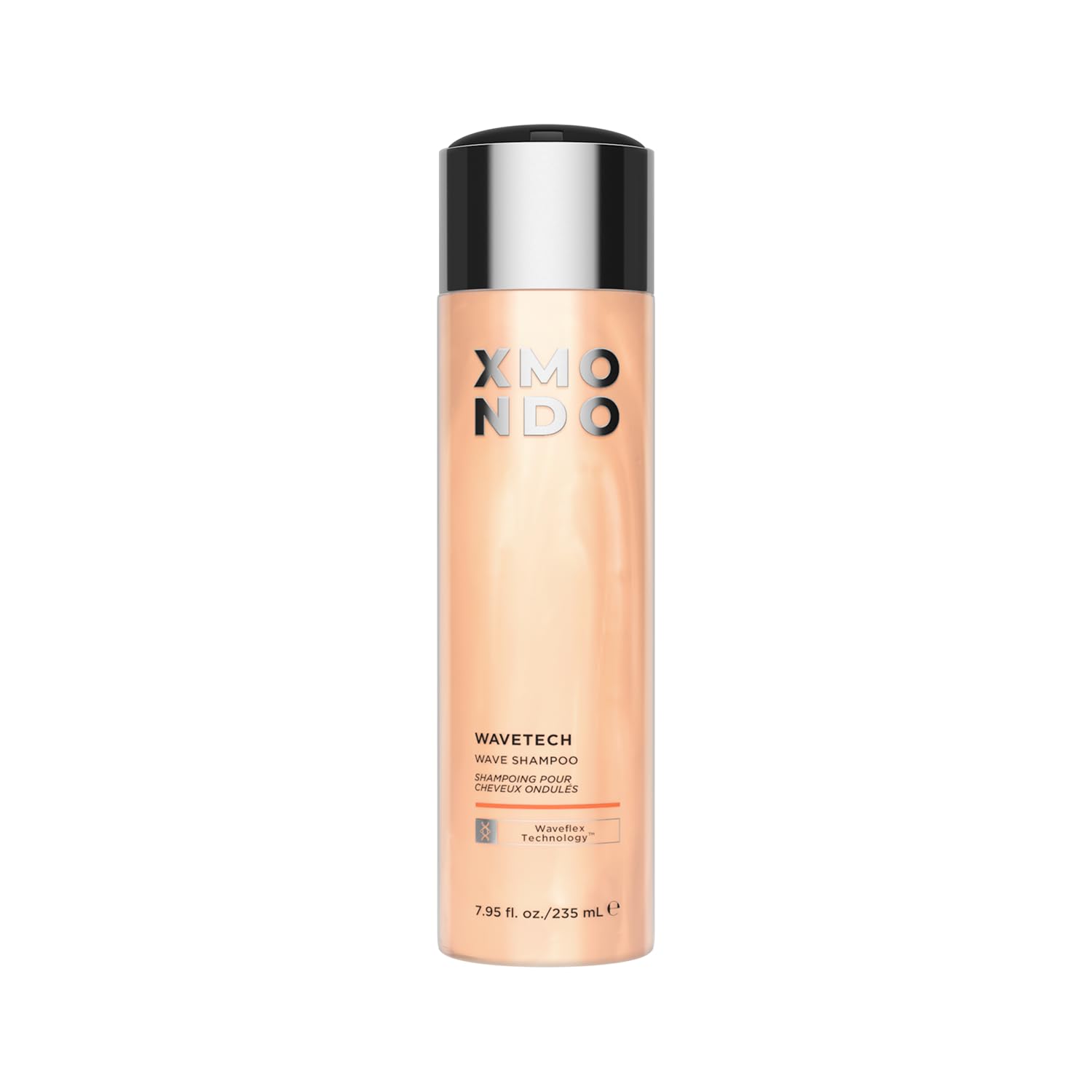 XMONDO Hair Wavetech Shampoo, botella visible, hidrata cabello y define ondas suaves.