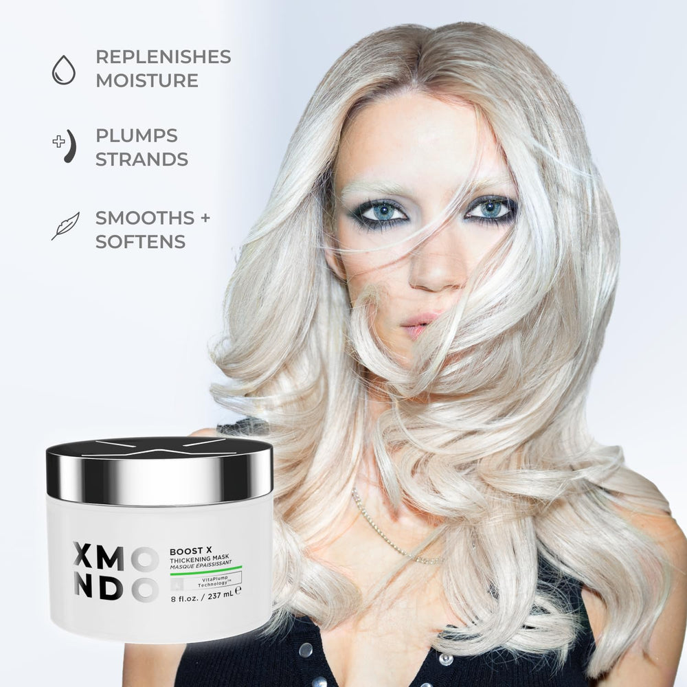 XMONDO Mascarilla aplicada en cabello húmedo para tratamiento reparador.