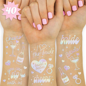 Tatuajes XO Fetti Cheers irisados para decoración de despedida de soltera