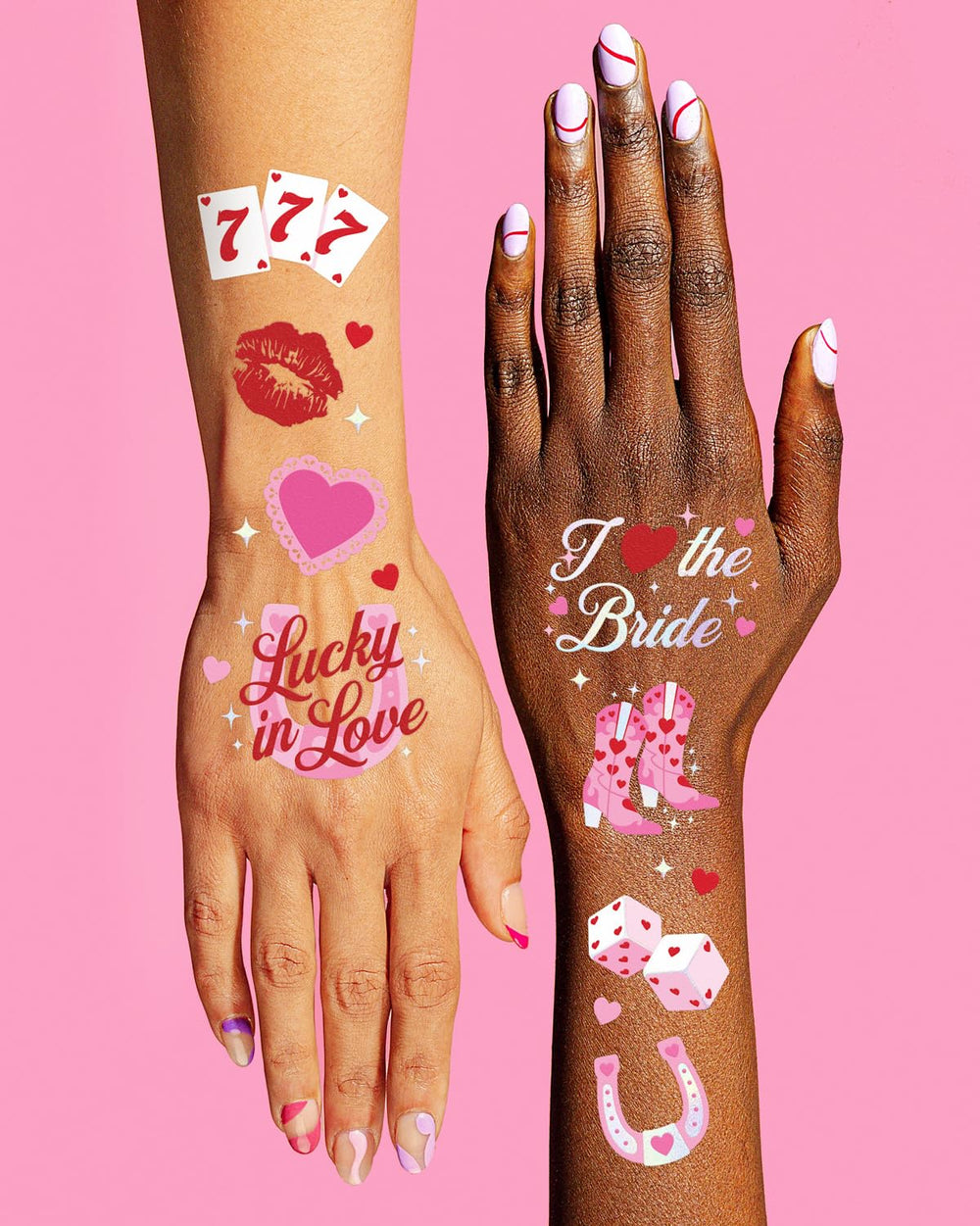 Tatuajes xo Fetti de herraduras para buena suerte en fiestas.
