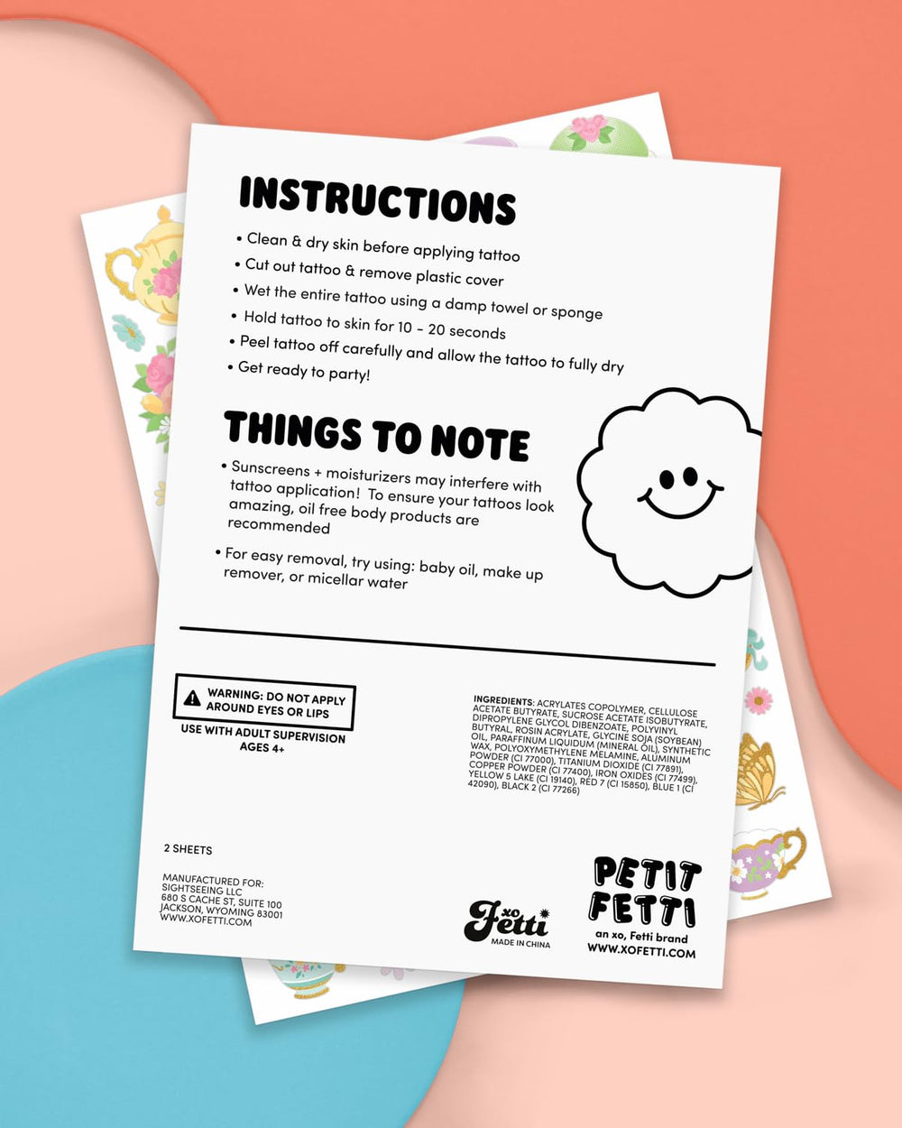 Instrucciones incluidas para facilitar la aplicación de tatuajes xo, Fetti.
