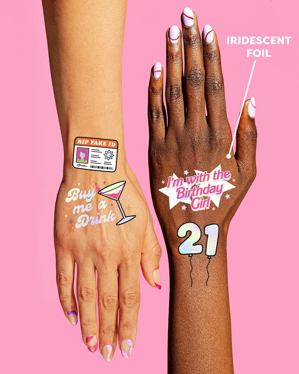 Tatuajes brillantes XO Fetti, perfectos para 21 años y noches de celebración.