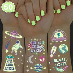 Tatuaje cohete brillante de xo, Fetti, ideal para fiestas espaciales infantiles