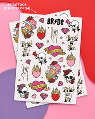 Tatuajes exclusivos de xo Fetti para Bride o Die, diseño único para fiestas