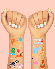 Tatuajes XO Fetti con jirafa y perro, ideal para fiestas