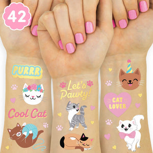 Tatuajes de gato de xo Fetti con brillos para fiestas infantiles.
