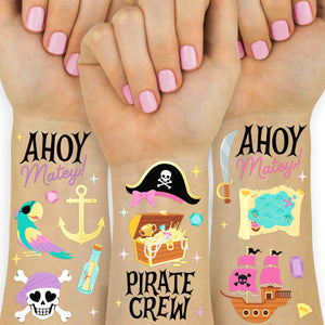 Tatuajes piratas xo Fetti con foil dorado, ideal para fiestas.