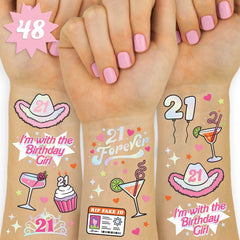 Tatuajes temporales XO Fetti con acabado metalizado para decorar la fiesta de 21 años.