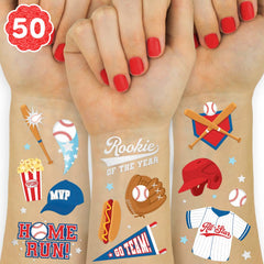 Tatuajes XO Fetti con acabado metalizado de béisbol para fiestas infantiles