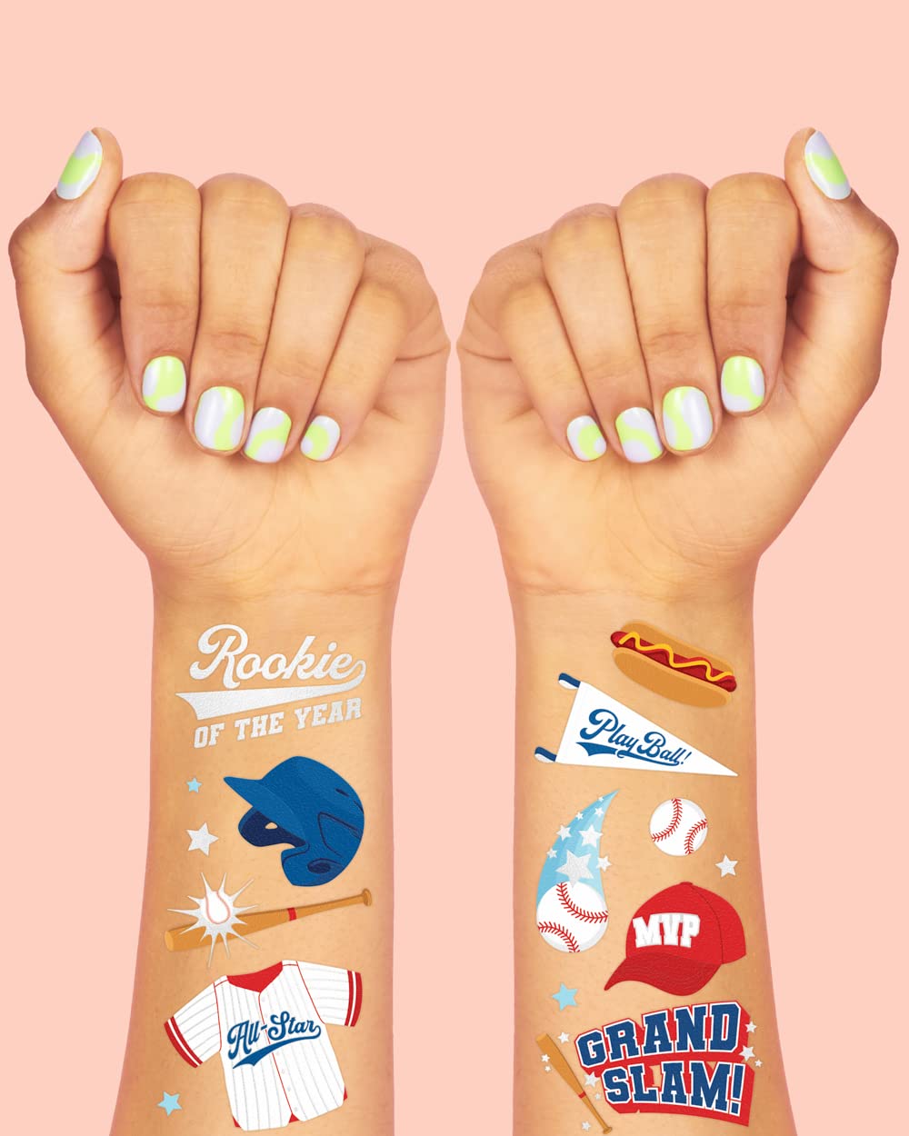 Tatuajes con guante de béisbol XO Fetti en acabado metalizado para fans