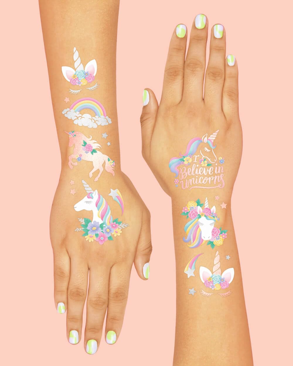 Tatuajes XO Fetti Unicornio: aplicación fácil para niños durante la fiesta.