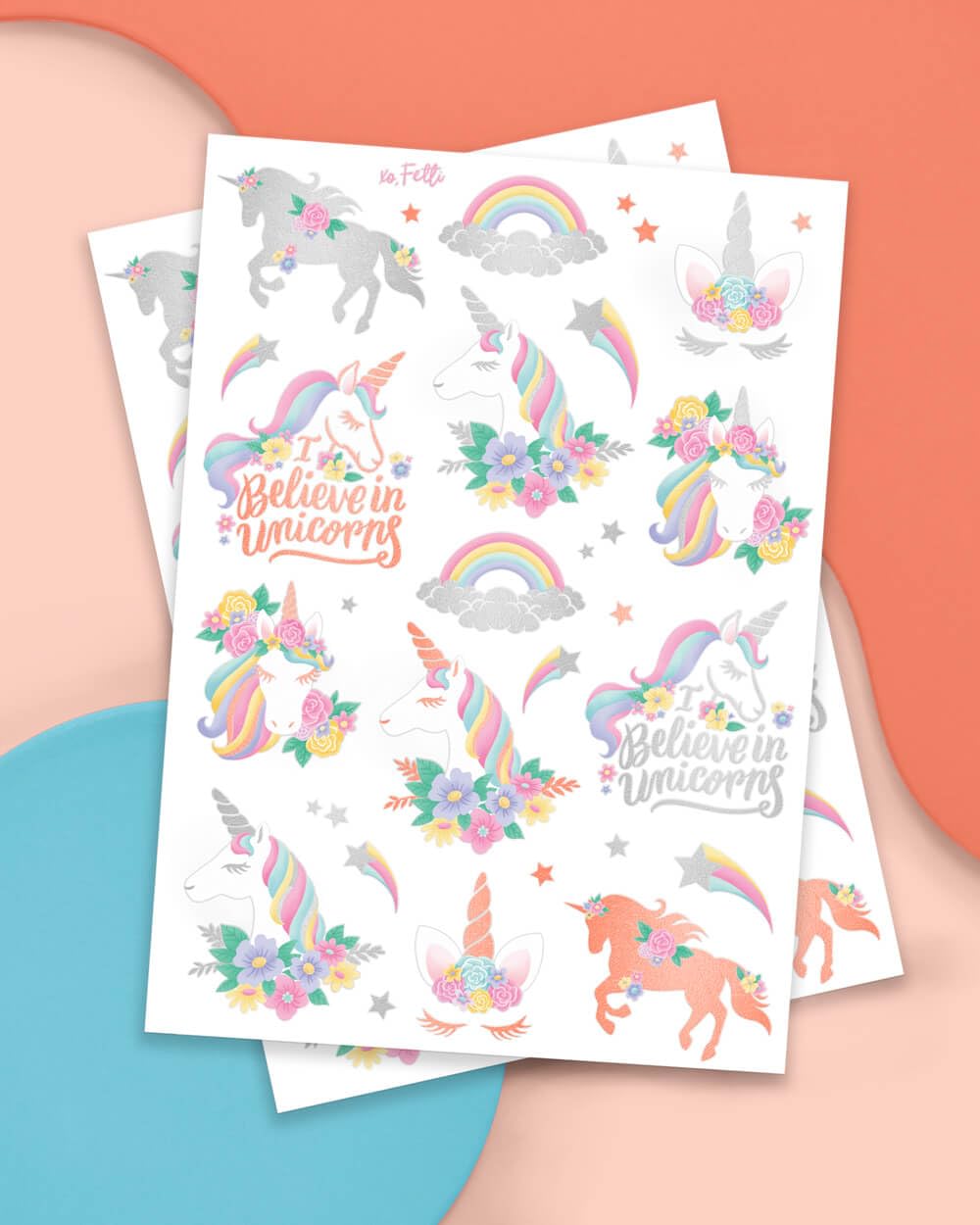 Tatuajes XO Fetti Unicornio: diseños dibujados a mano para decorar tu celebración.