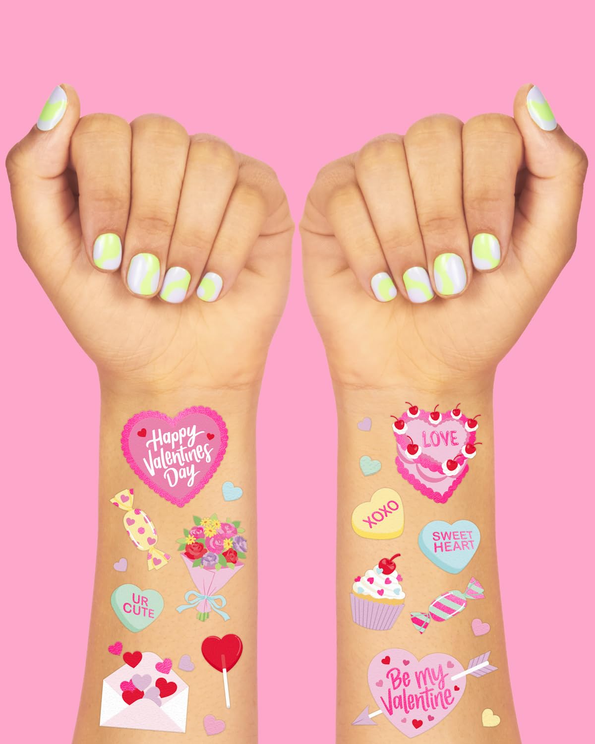 Tatuajes xo-fetti valentines caramelos metalizado rosa para detalles festivos
