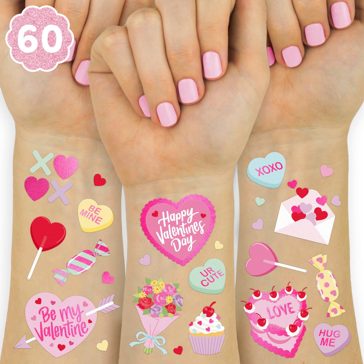 Tatuajes xo-fetti valentines corazones metalizado rosa para decoración rápida