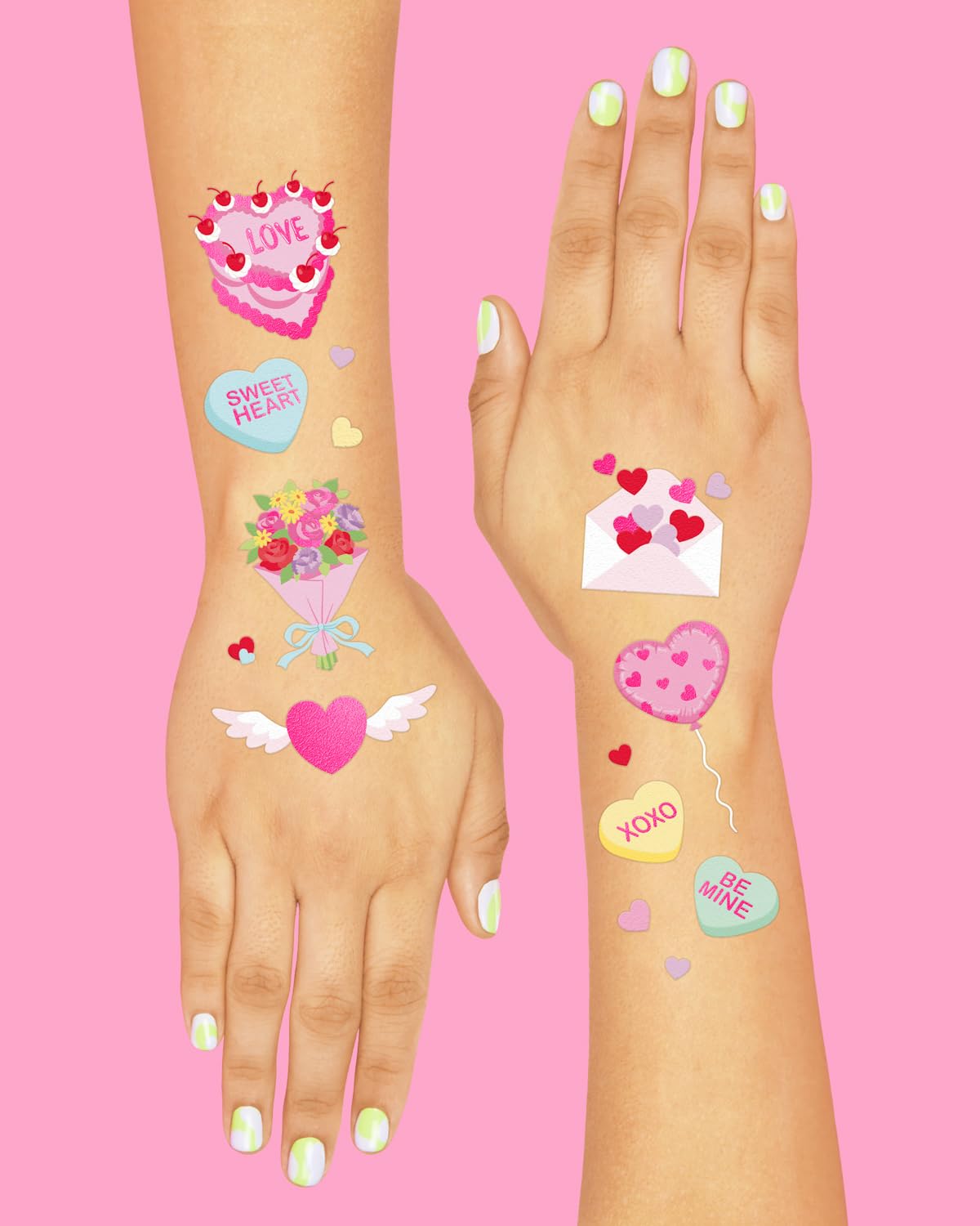Tatuajes xo-fetti valentines diseños metalizados para mensajes decorativos