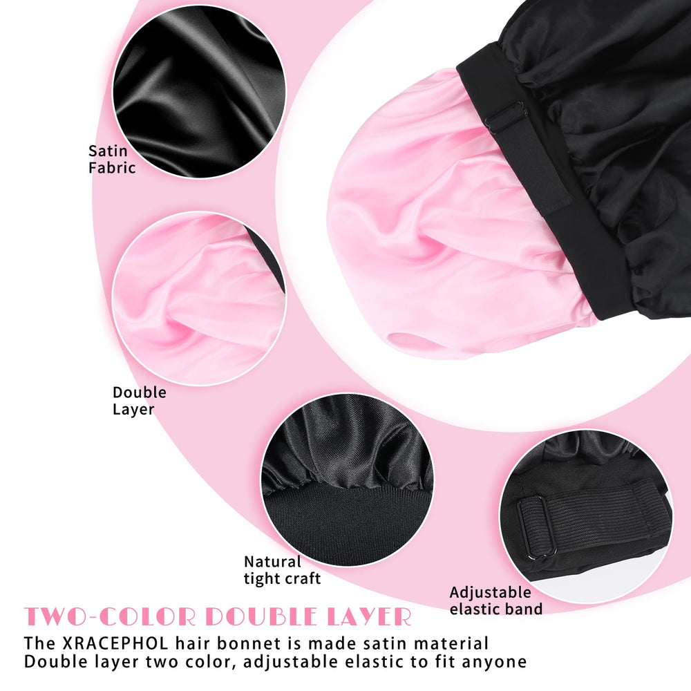 XRACEPHOL bonete satén doble capa evita manchas en la almohada y mantiene el peinado