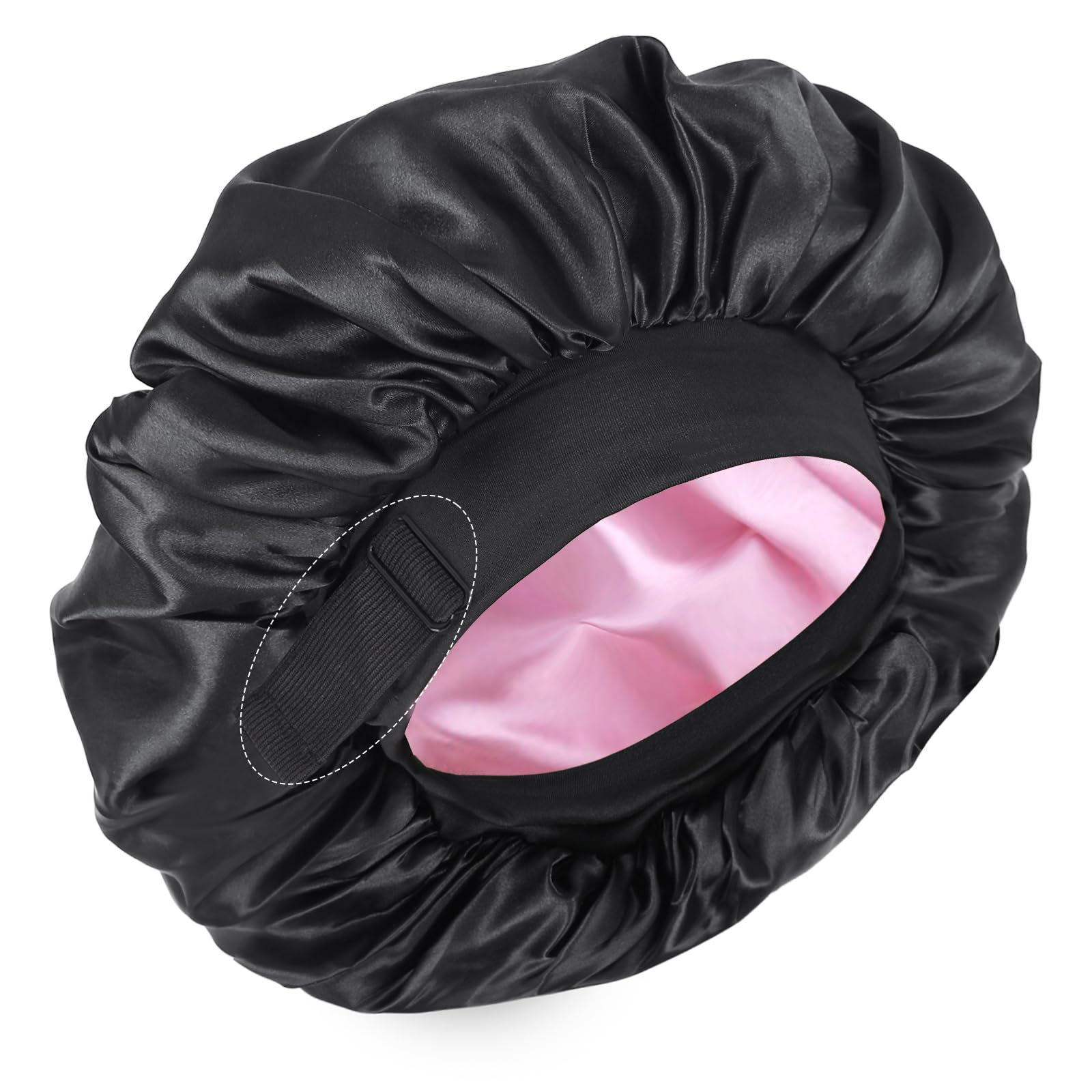 XRACEPHOL bonete de satén doble capa negro y rosa protege el cabello durante la noche
