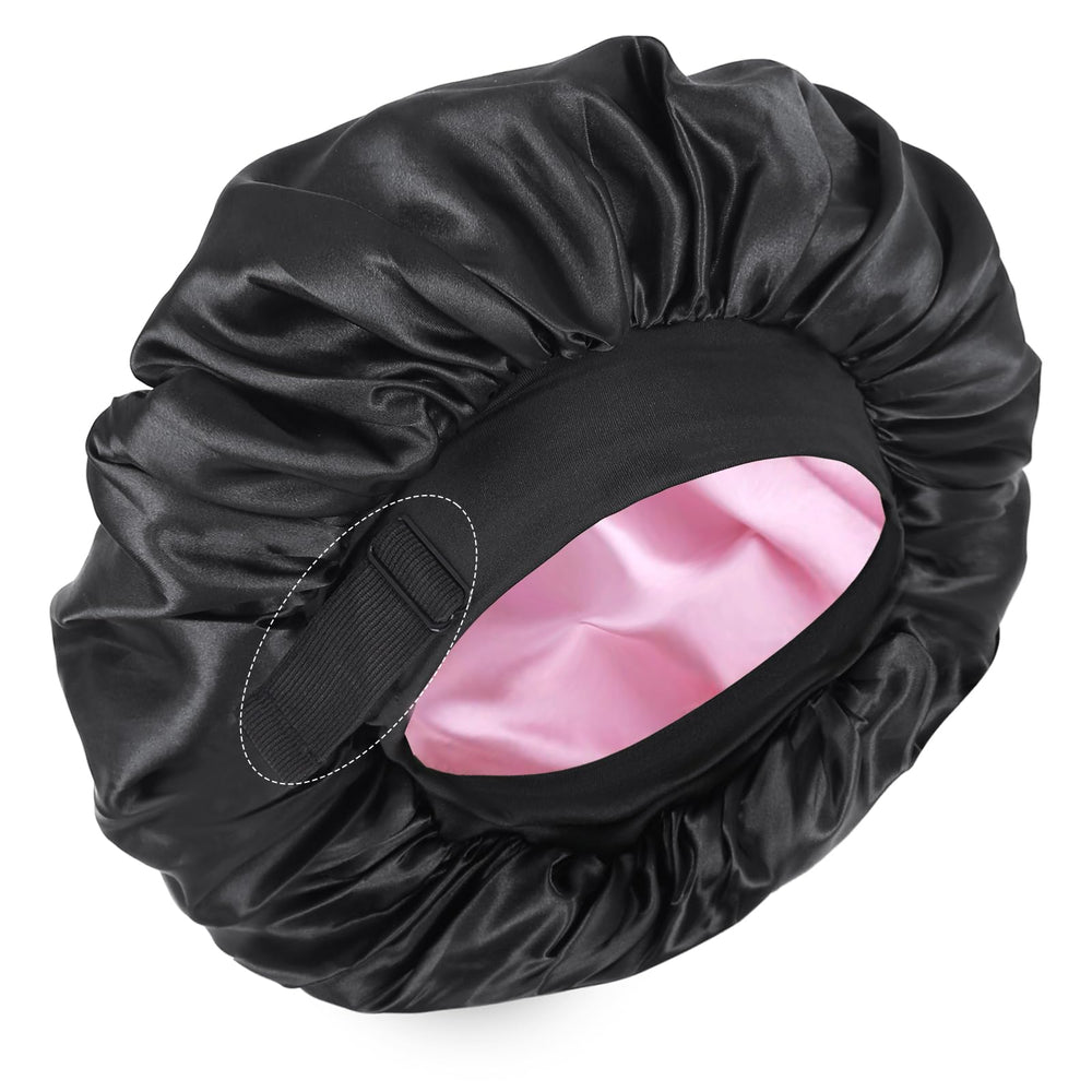 XRACEPHOL bonete de satén doble capa negro y rosa protege el cabello durante la noche