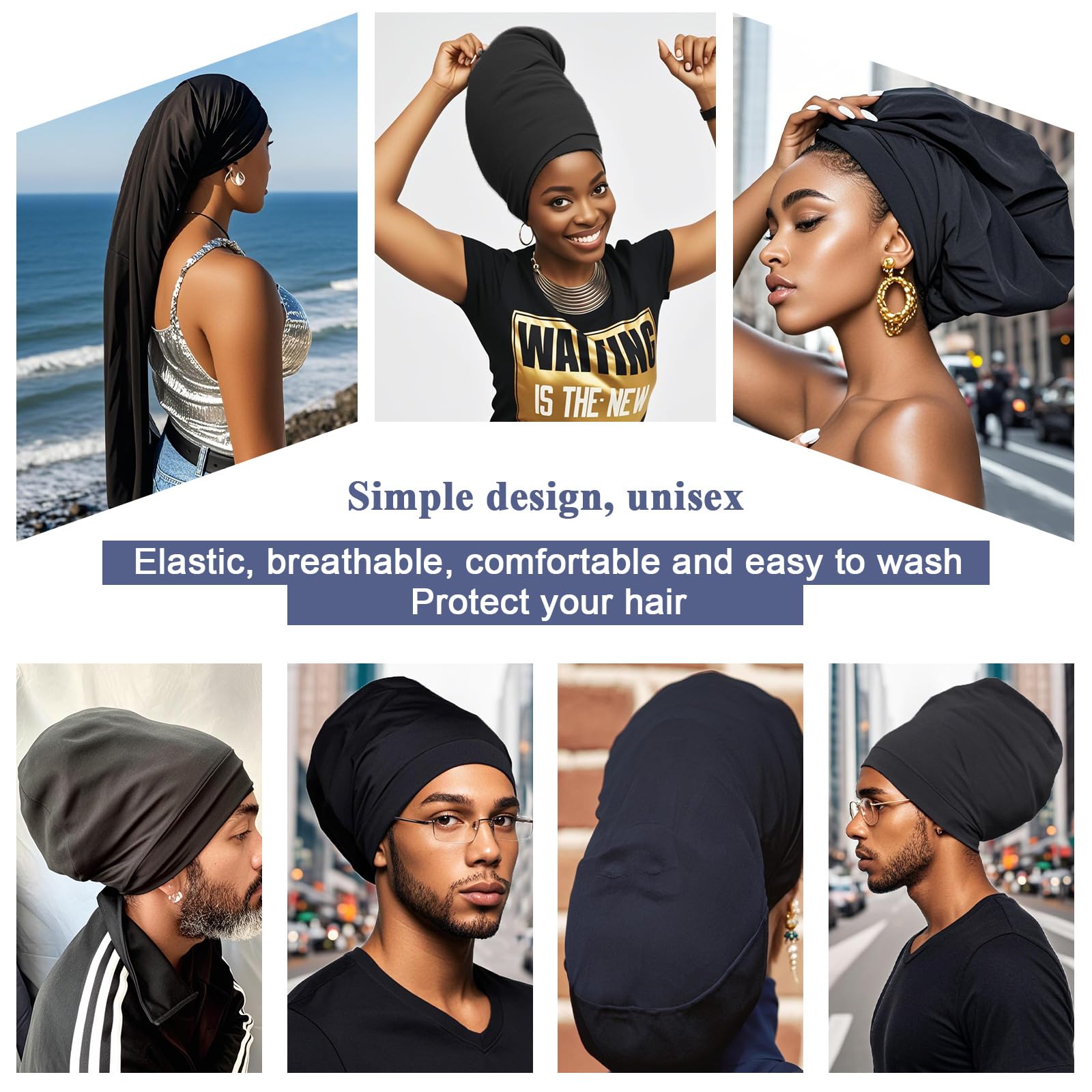 XTREND dreadlock cap negro para dormir, reduce frizz y enredos