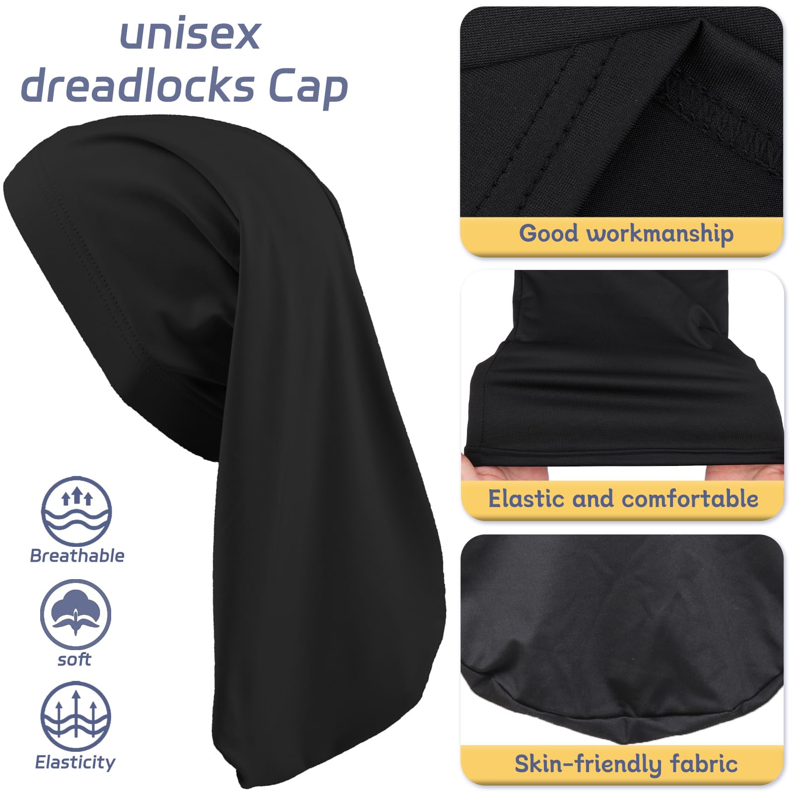 XTREND dreadlock cap negro primer plano material suave y transpirable