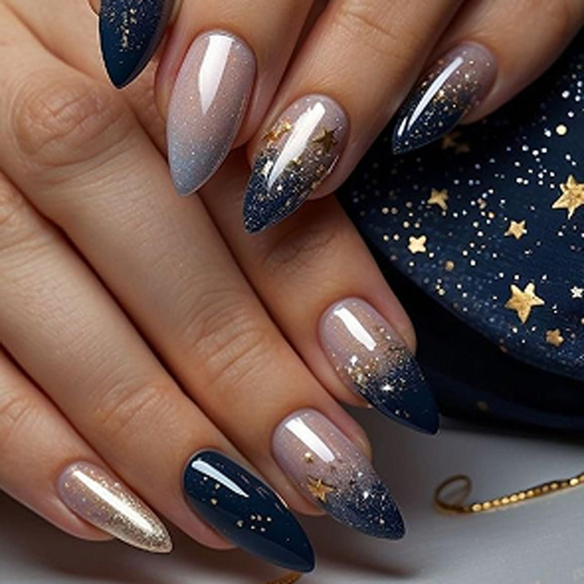 XZMeiLun uñas acrílicas estrella cielo, acabado brillante para bodas