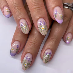 XZMeiLun uñas postizas florales en almendra corta para look primaveral duradero