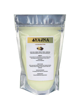 Manteca cacao cruda Yajna, textura cremosa para hidratar piel seca.