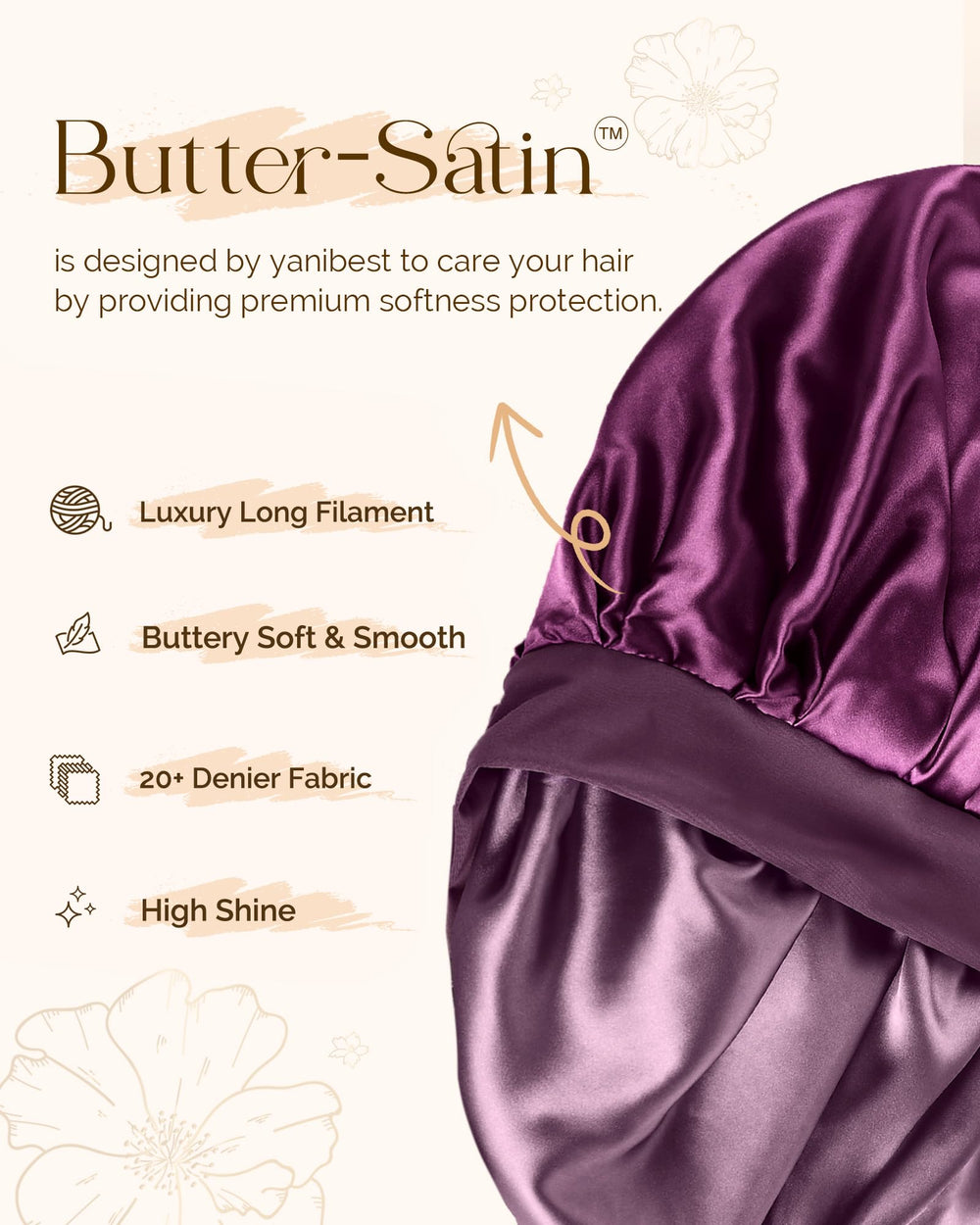 Yanibest bonete satin ajustable con cinta ofrece ajuste cómodo sin apretar