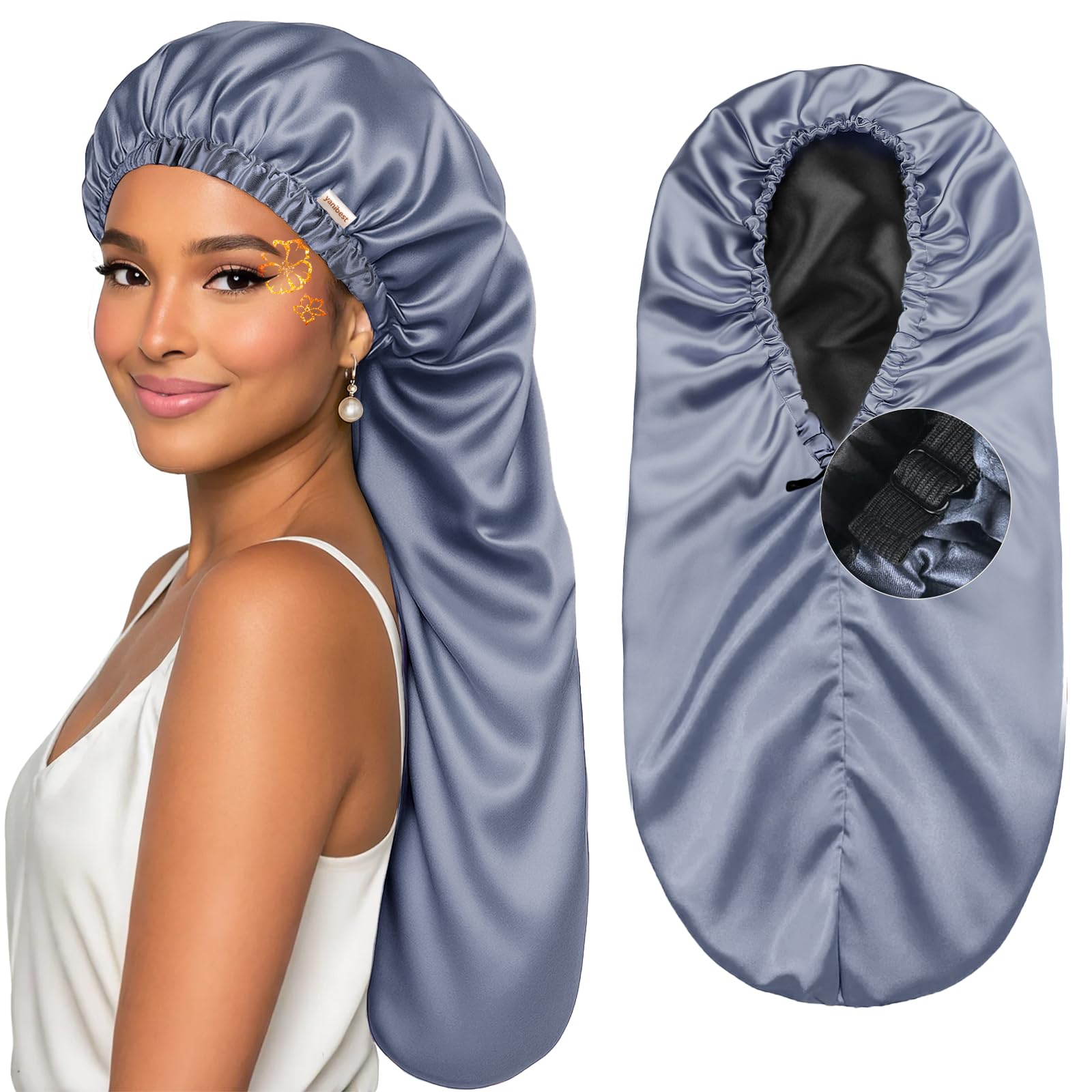 Gorro satinado YANIBEST, doble capa y largo, protección nocturna del cabello